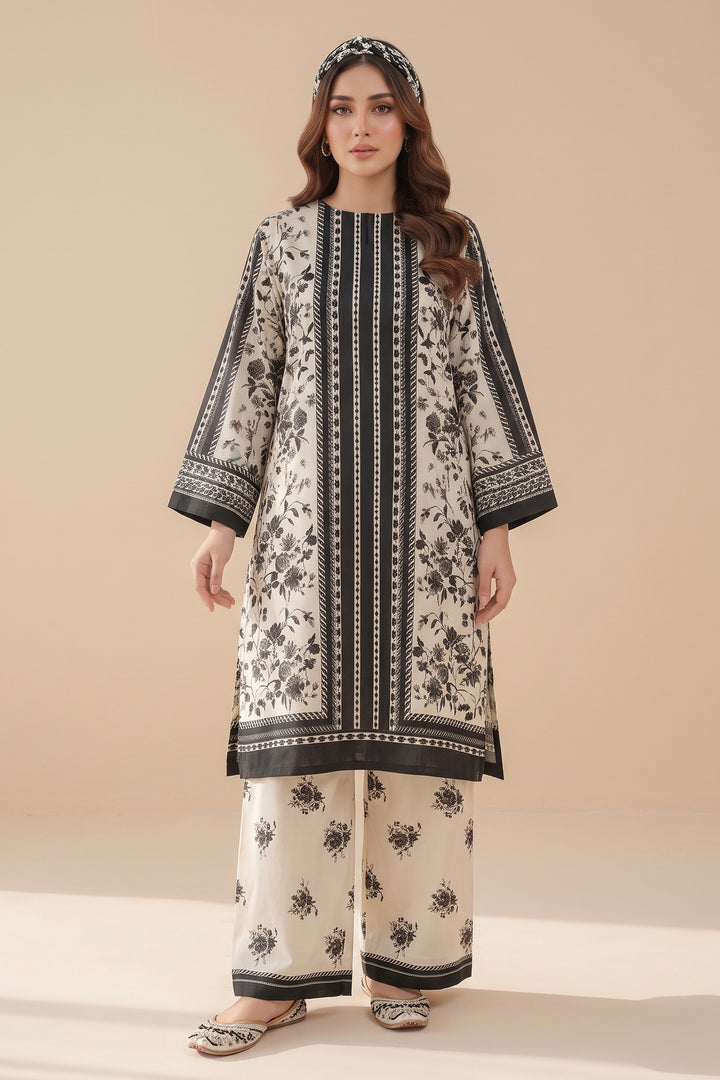 Black 2 Piece Unstitched Printed Cambric Co-Ord Set