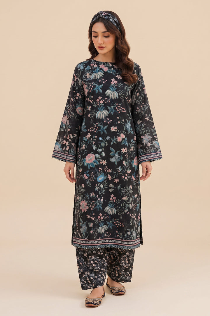 Black 2 Piece Unstitched Printed Cambric Co-Ord Set