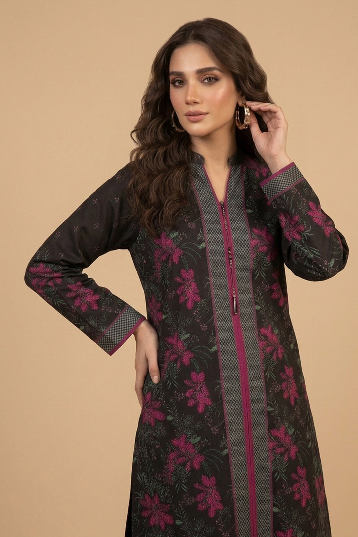 Black 2 Piece Unstitched Printed Cambric Co-Ord Set