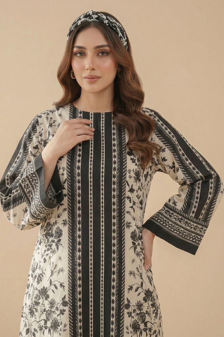 Black 2 Piece Unstitched Printed Cambric Co-Ord Set