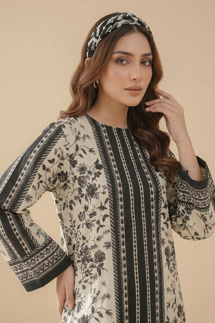 Black 2 Piece Unstitched Printed Cambric Co-Ord Set