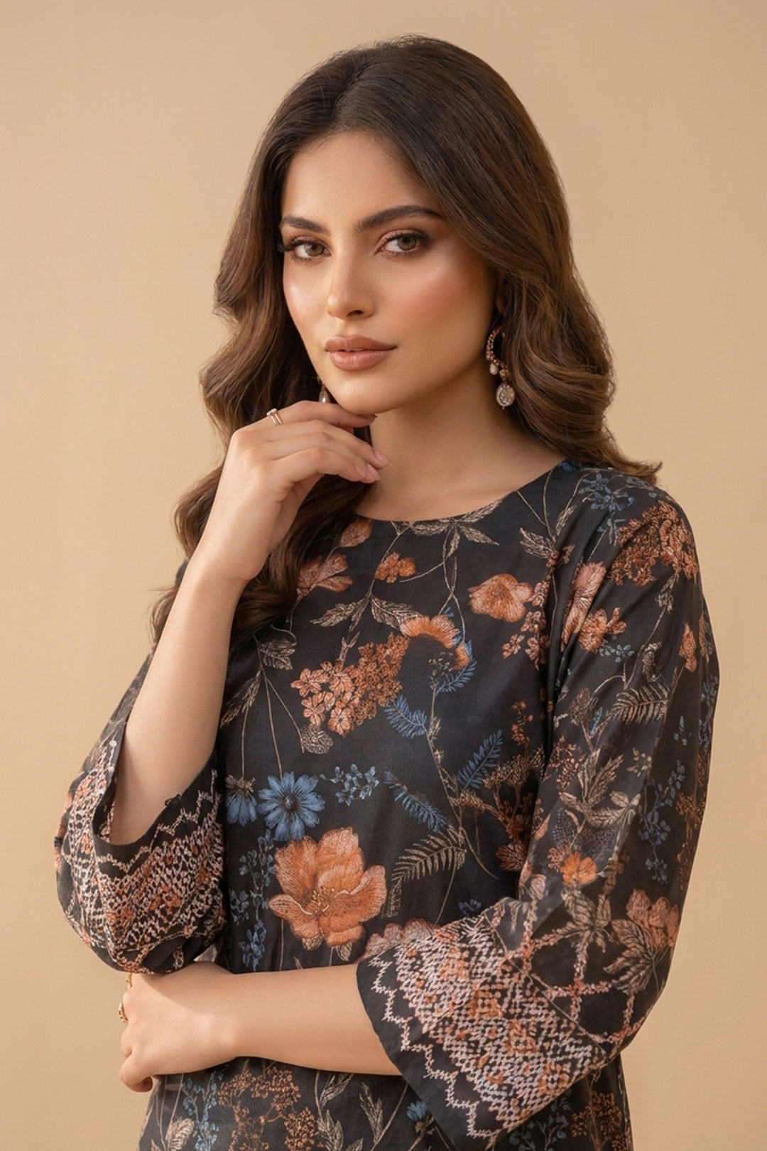 Black 2 Piece Unstitched Printed Cambric Co-Ord Set