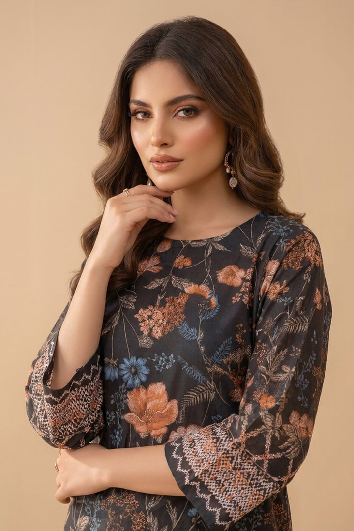 Black 2 Piece Unstitched Printed Cambric Co-Ord Set