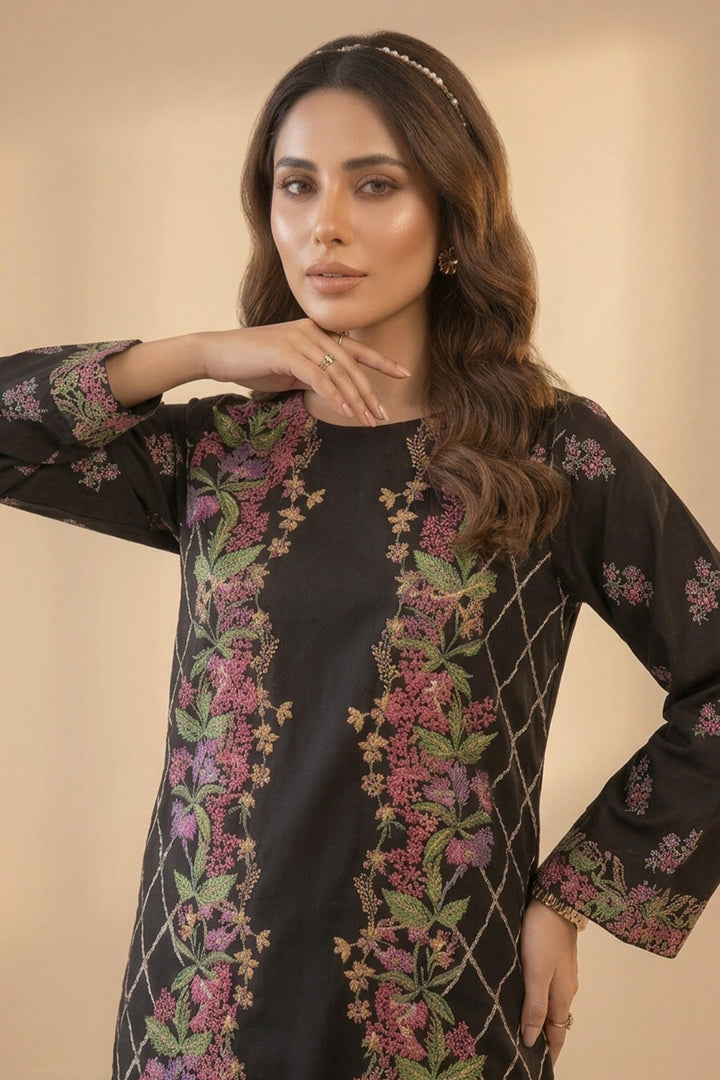 Black 2 Piece Unstitched Printed Cambric Co-Ord Set