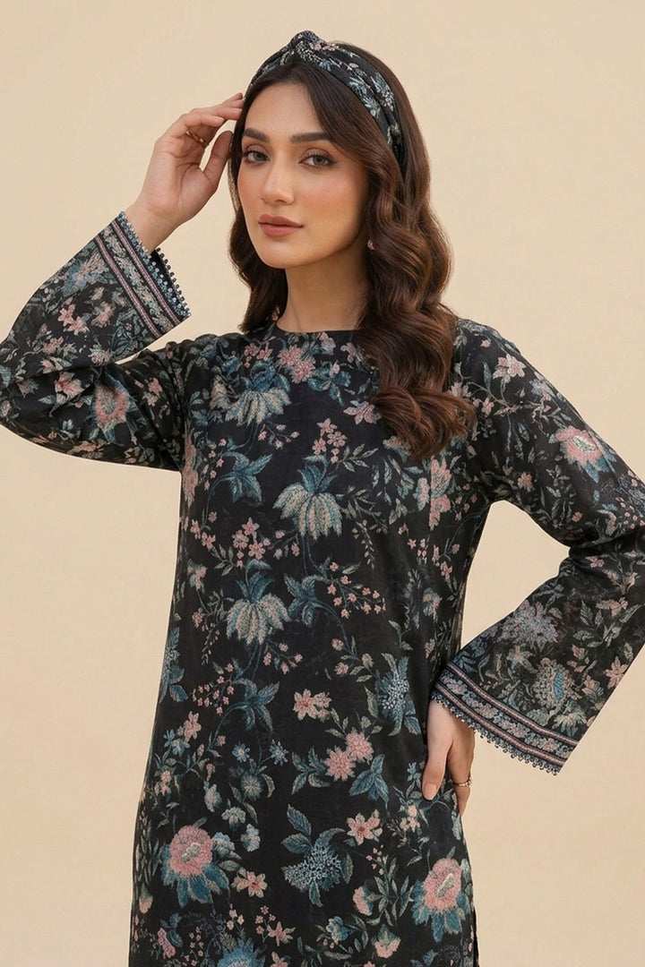 Black 2 Piece Unstitched Printed Cambric Co-Ord Set