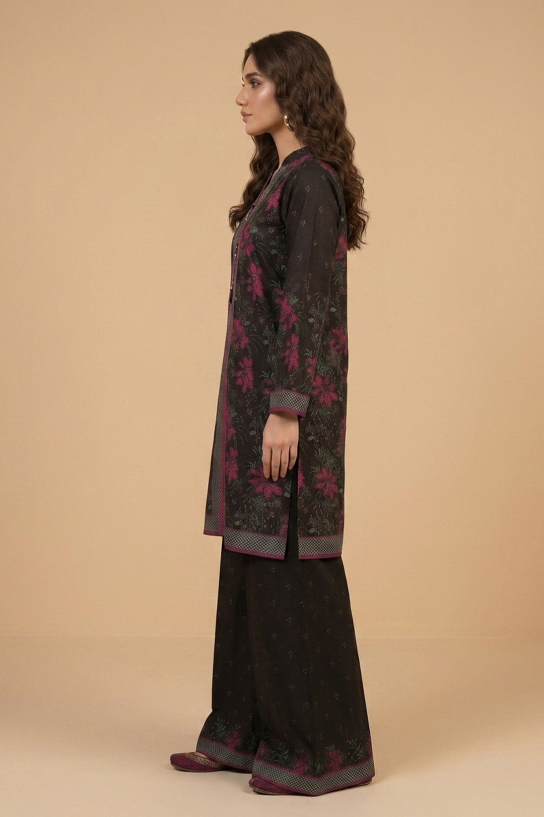 Black 2 Piece Unstitched Printed Cambric Co-Ord Set