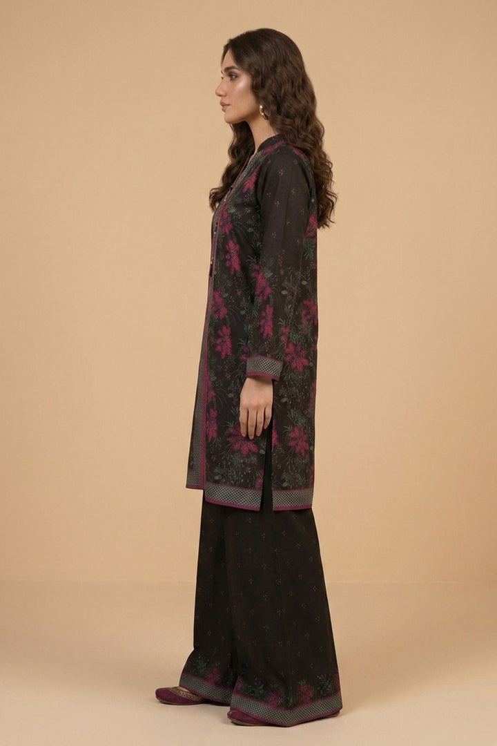 Black 2 Piece Unstitched Printed Cambric Co-Ord Set