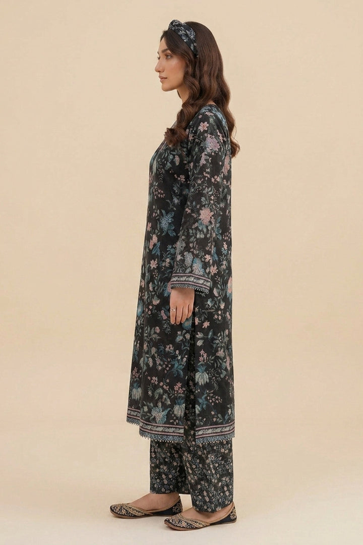 Black 2 Piece Unstitched Printed Cambric Co-Ord Set