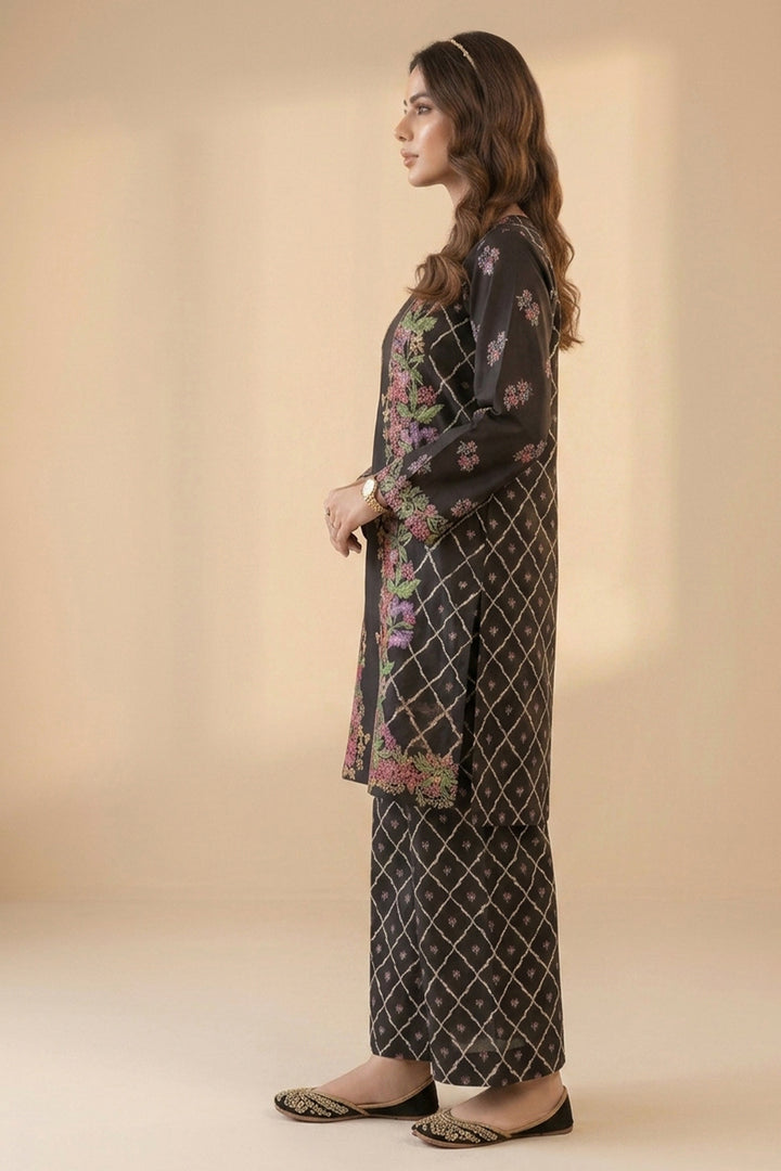 Black 2 Piece Unstitched Printed Cambric Co-Ord Set