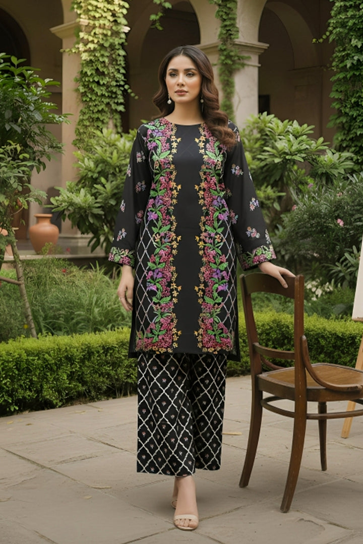 Black 2 Pc Unstitched Printed Cambric Co-Ord Set