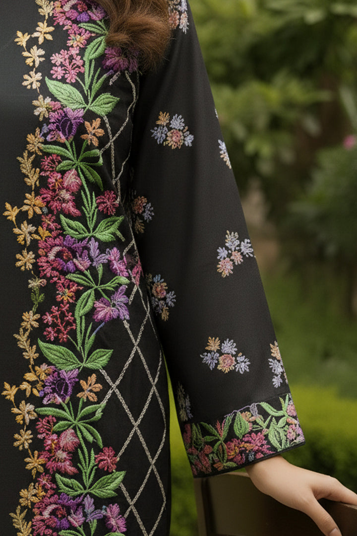 Black 2 Pc Unstitched Printed Cambric Co-Ord Set
