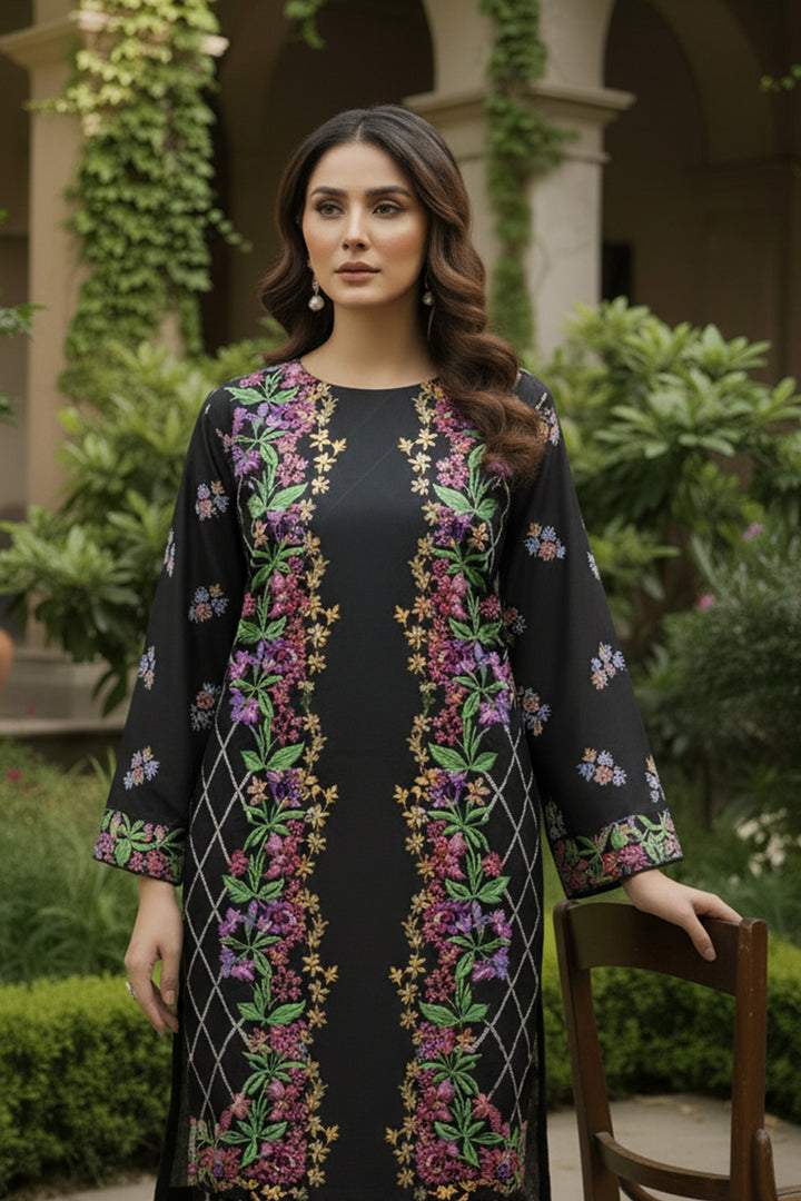 Black 2 Pc Unstitched Printed Cambric Co-Ord Set