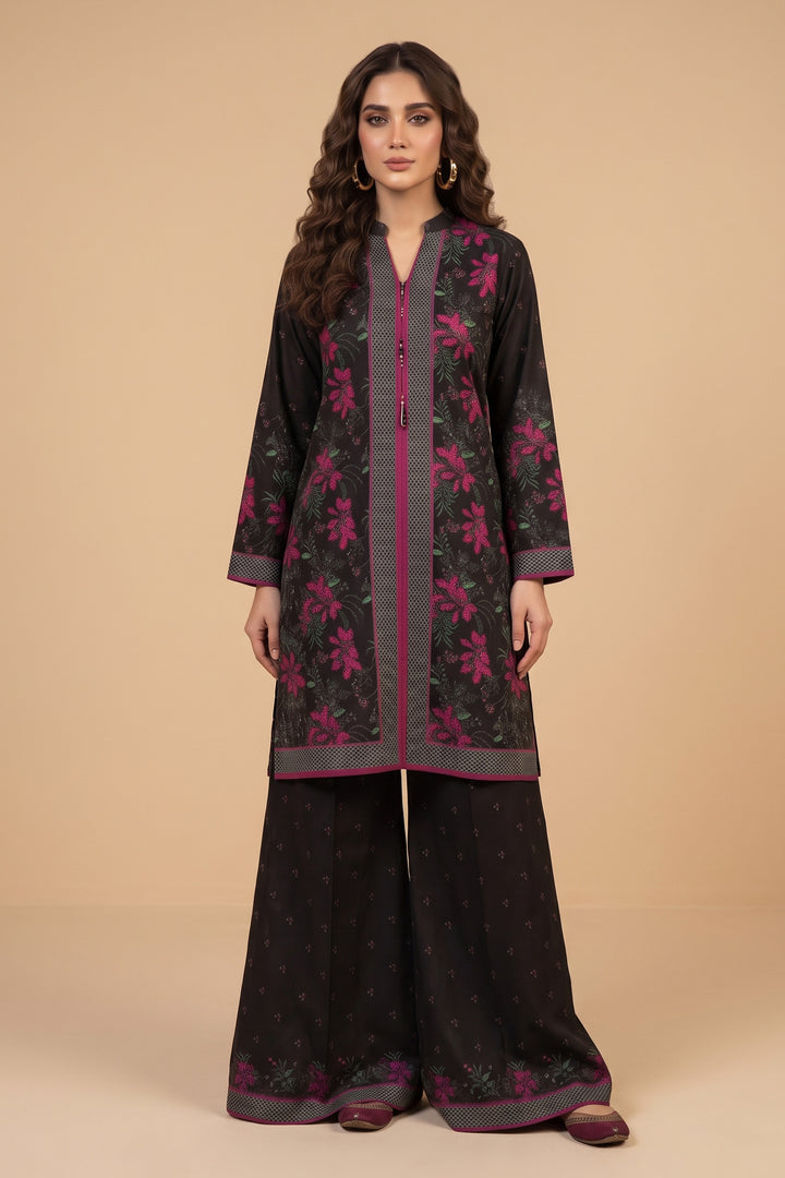 Black 2 Piece Unstitched Printed Cambric Co-Ord Set