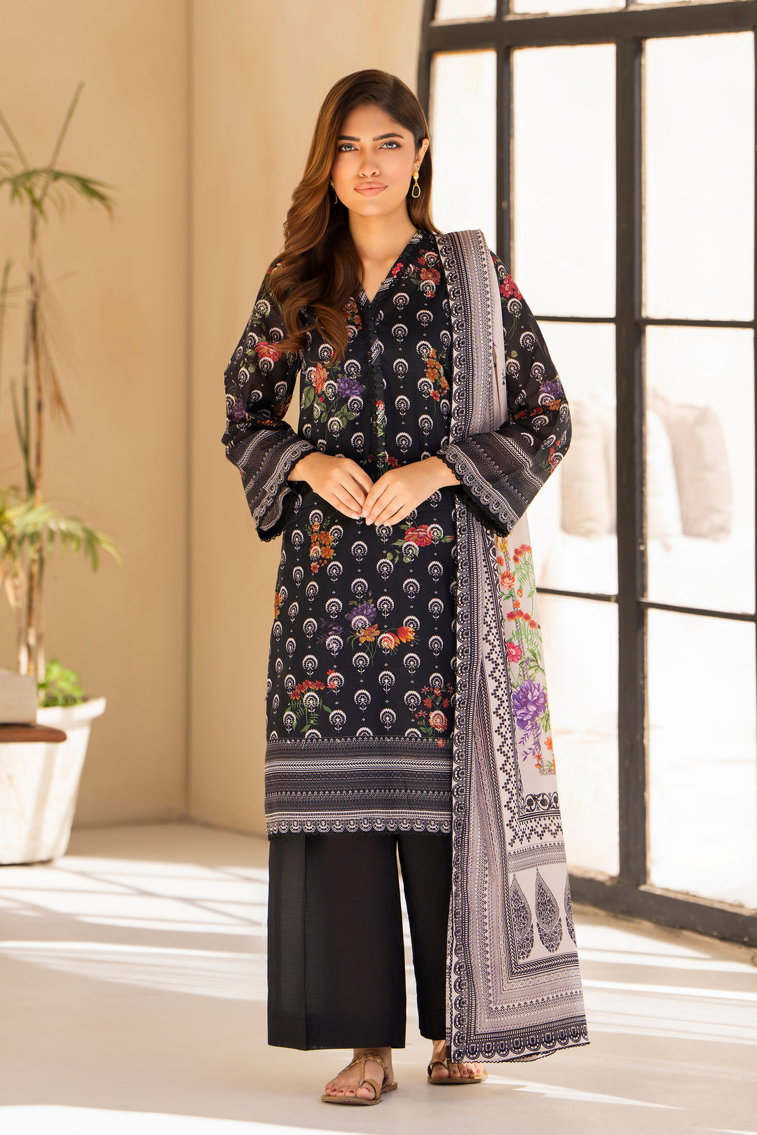 Black 3 Piece Unstitched Premium Lawn - SU25V1-S5 - JACQUARD CLOTHING