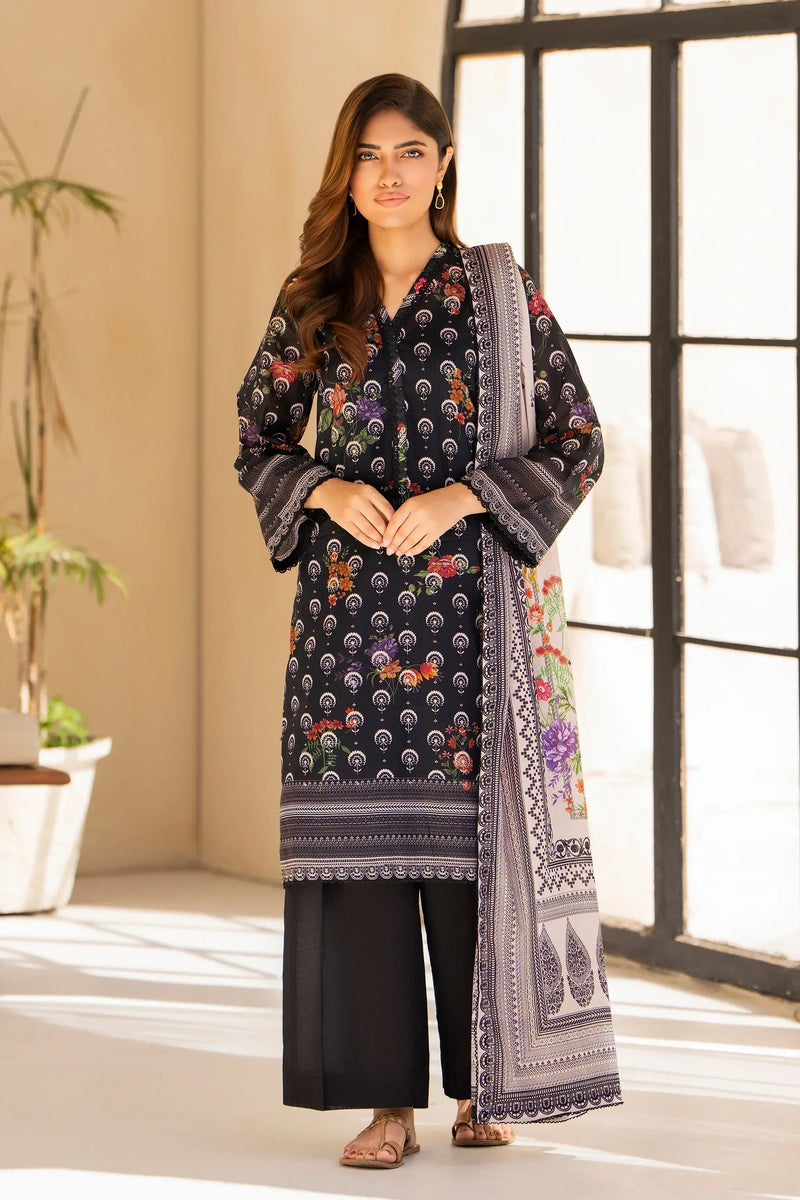 3 Piece Unstitched Black Premium Lawn - Jacquard Clothing