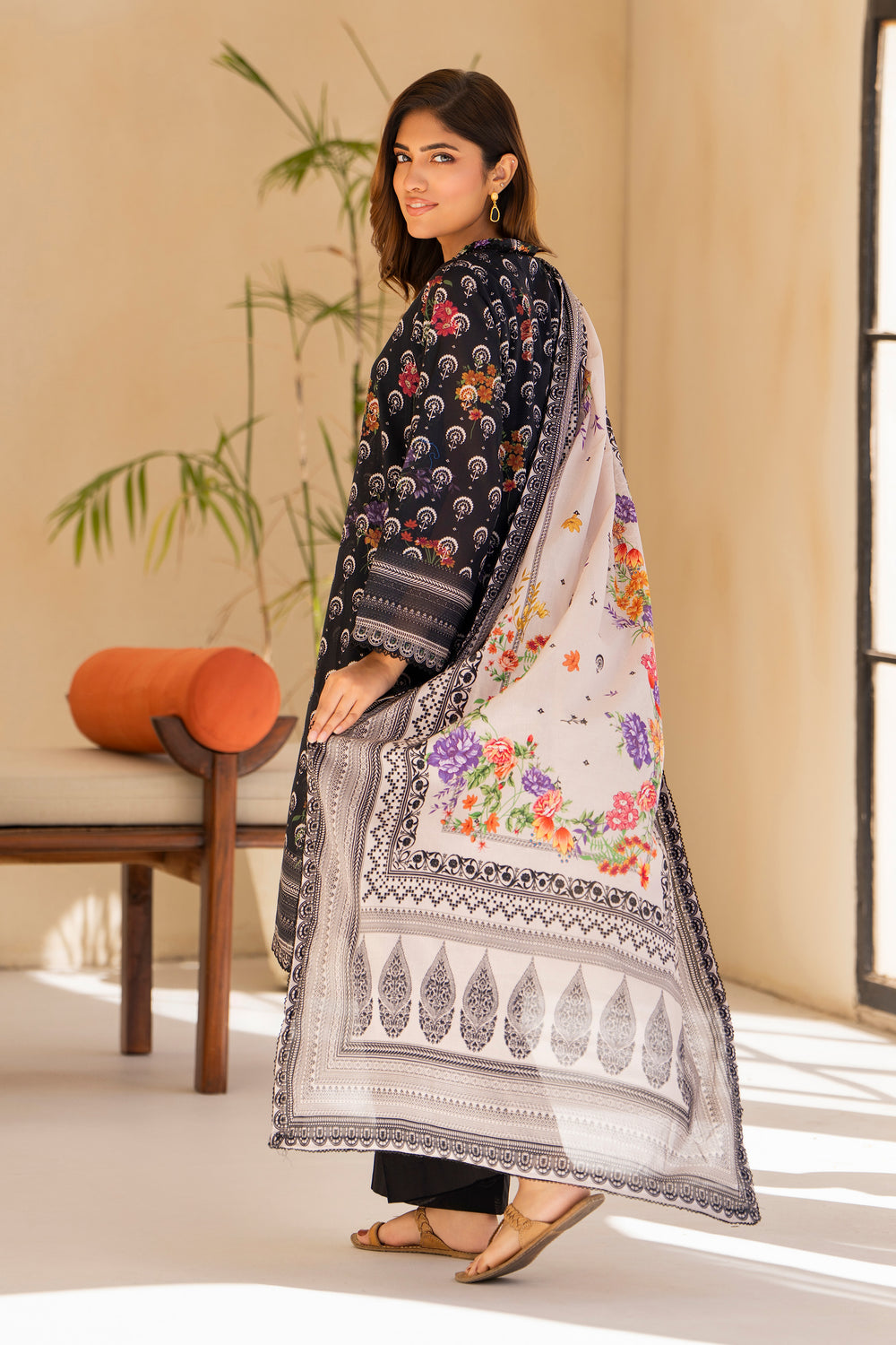 Black 3 Piece Unstitched Premium Lawn - SU25V1-S5 - JACQUARD CLOTHING