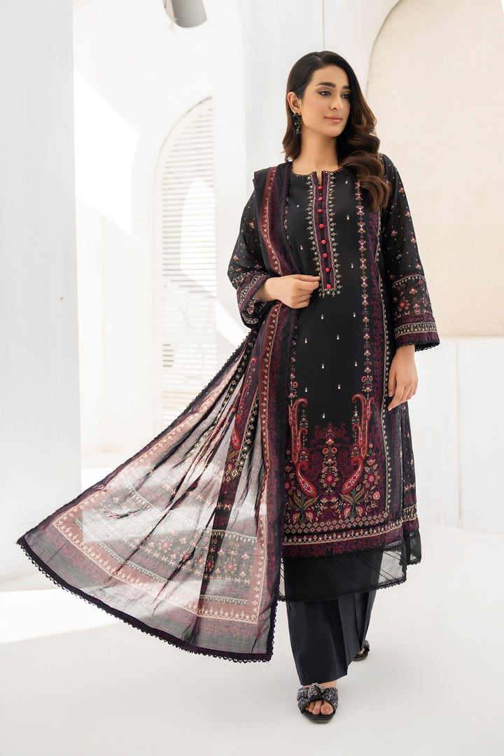Black 3 Piece Unstitched Premium Lawn - SU25V9-S3 - JACQUARD CLOTHING
