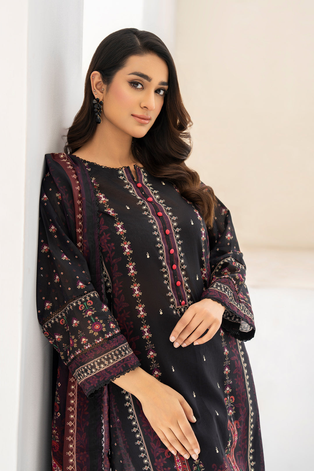 Black 3 Piece Unstitched Premium Lawn - SU25V9-S3 - JACQUARD CLOTHING