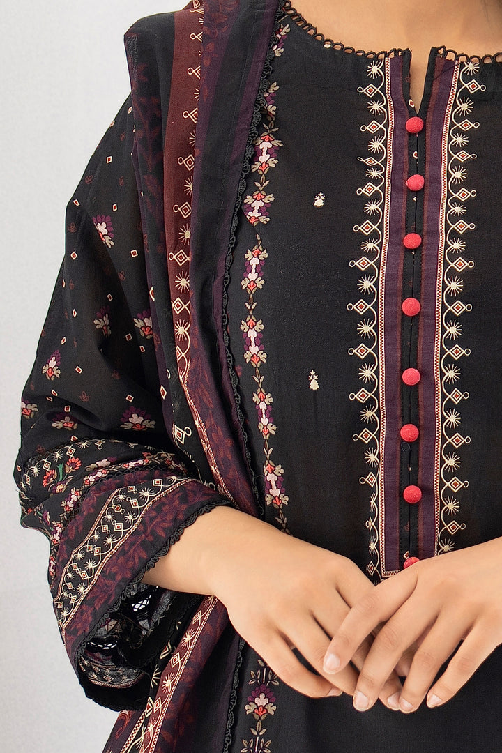 Black 3 Piece Unstitched Premium Lawn - SU25V9-S3 - JACQUARD CLOTHING