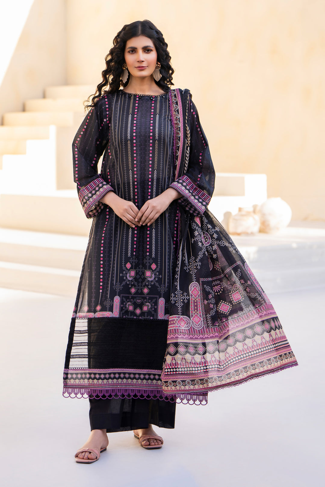 Black 3 Piece Unstitched Premium Lawn - SU25V5-S9 - JACQUARD CLOTHING