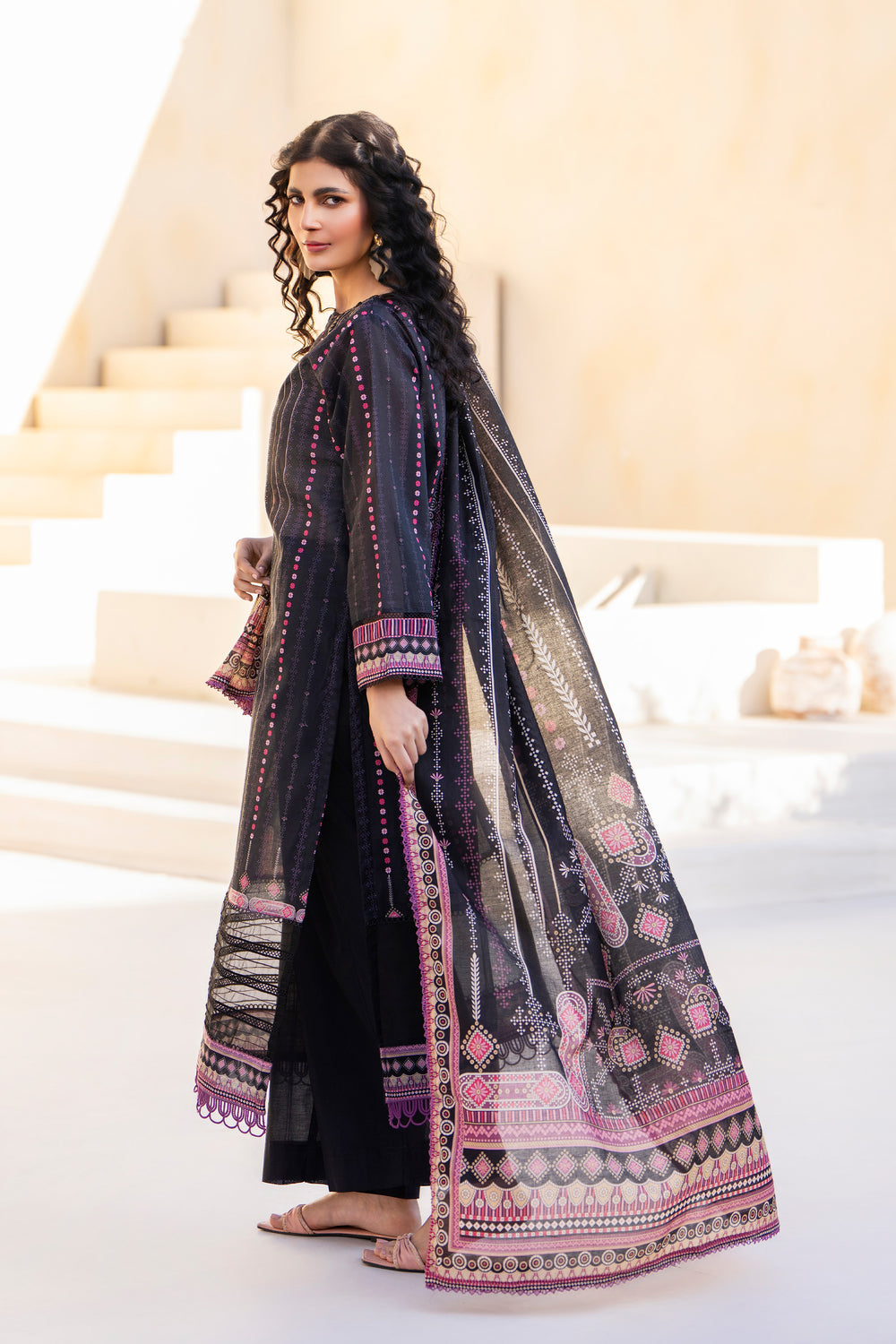 Black 3 Piece Unstitched Premium Lawn - SU25V5-S9 - JACQUARD CLOTHING