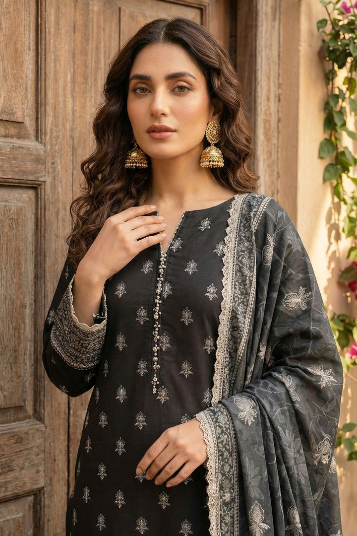Black 3 Piece Unstitched Premium Printed Lawn Suit - Jacquard Wirsa By Zainab Collection Summer 2026