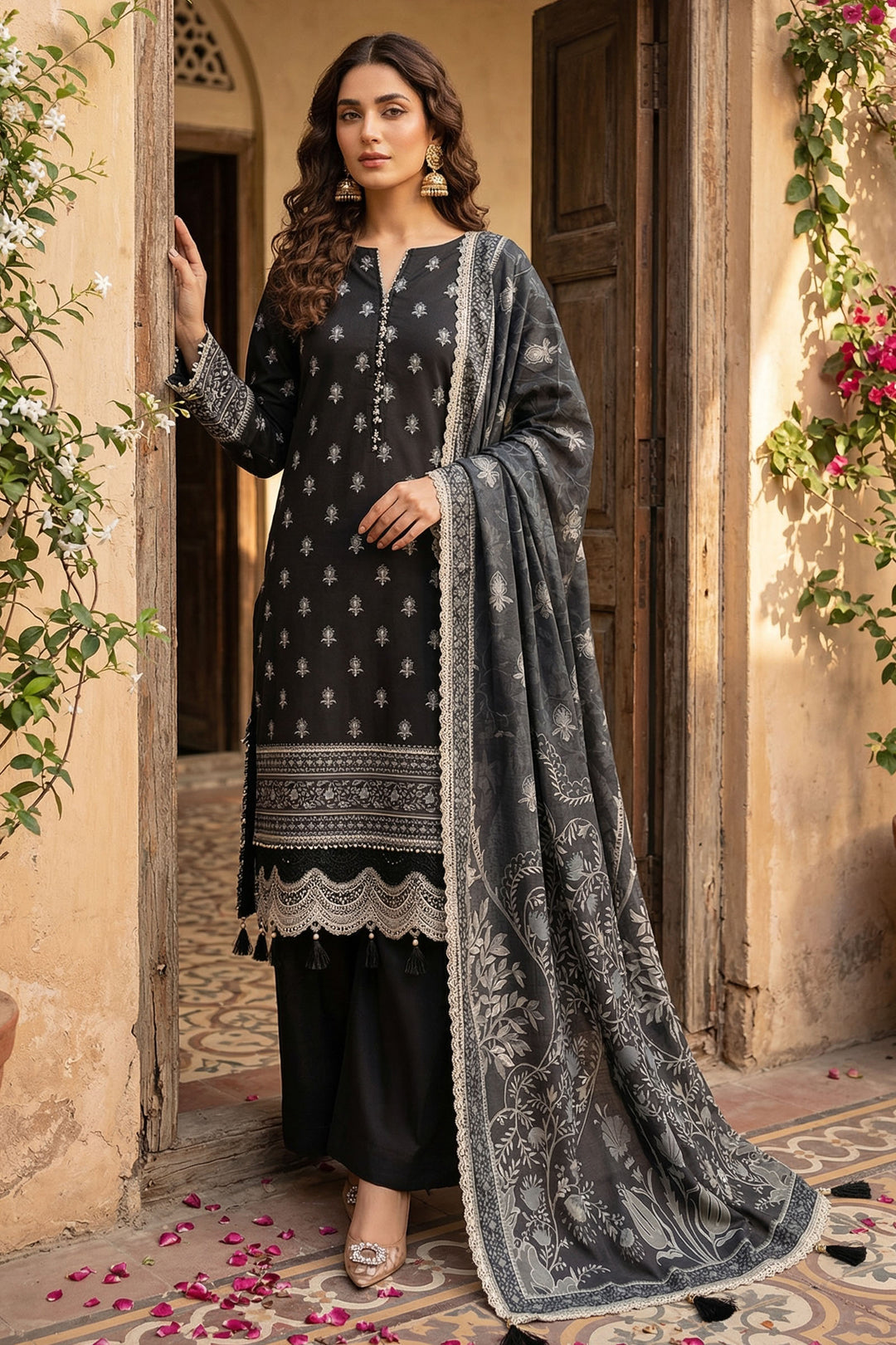 Black 3 Piece Unstitched Premium Printed Lawn Suit - Jacquard Wirsa By Zainab Collection Summer 2026