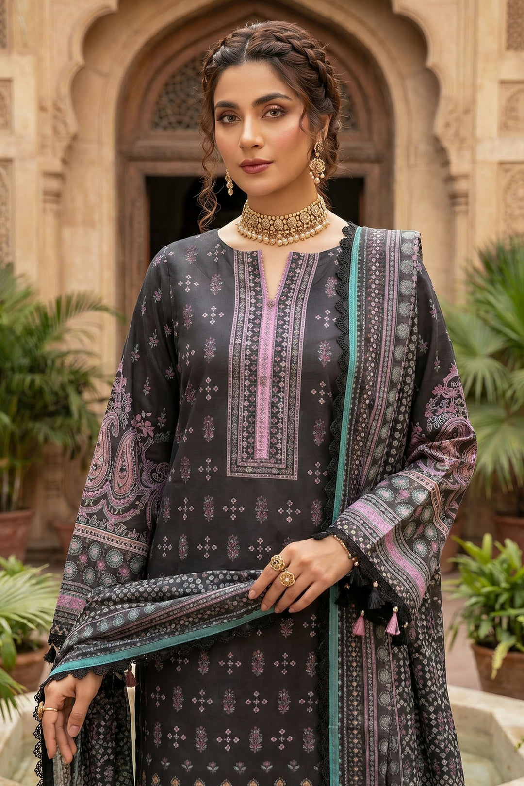 Black 3 Piece Unstitched Premium Printed Lawn Suit By Jacquard Clothing Safa Iman Summer Collection