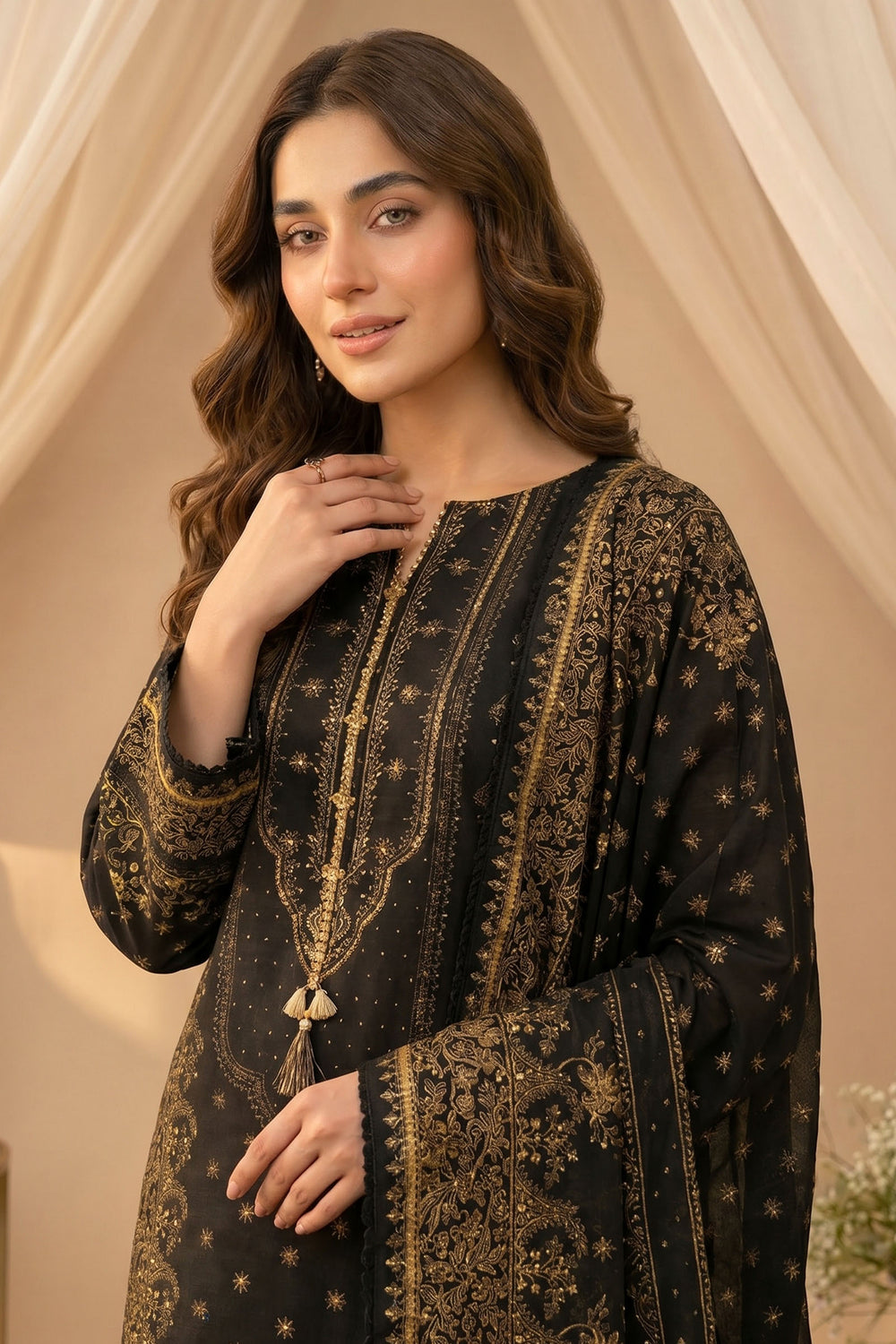 Black 3 Piece Unstitched Premium Printed Lawn Suit By Jacquard Clothing Summer 2026 Hania Manahil Collection
