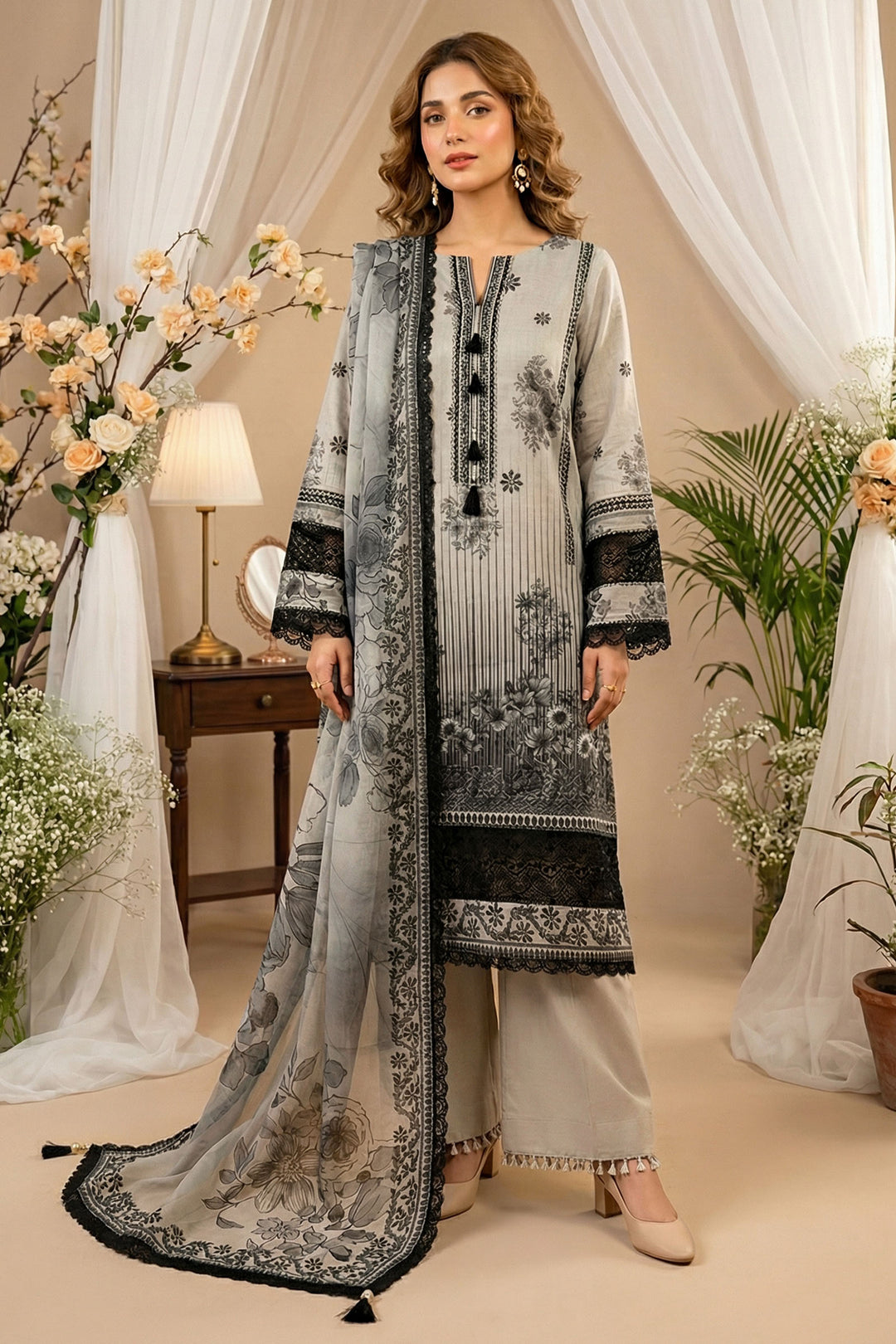 Black 3 Piece Unstitched Premium Printed Lawn Suit By Jacquard Clothing Summer 2026 Hania Manahil Collection
