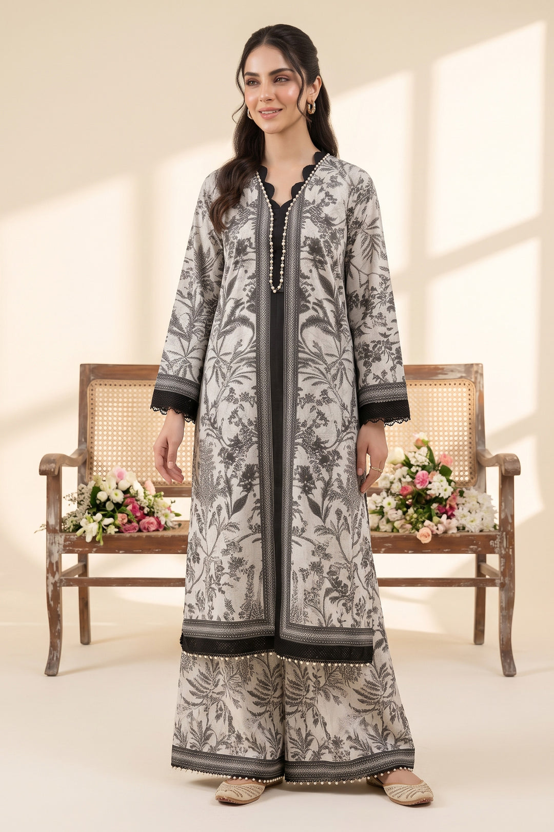 Black and White 2 Piece Unstitched Printed Cambric Co-Ord Set