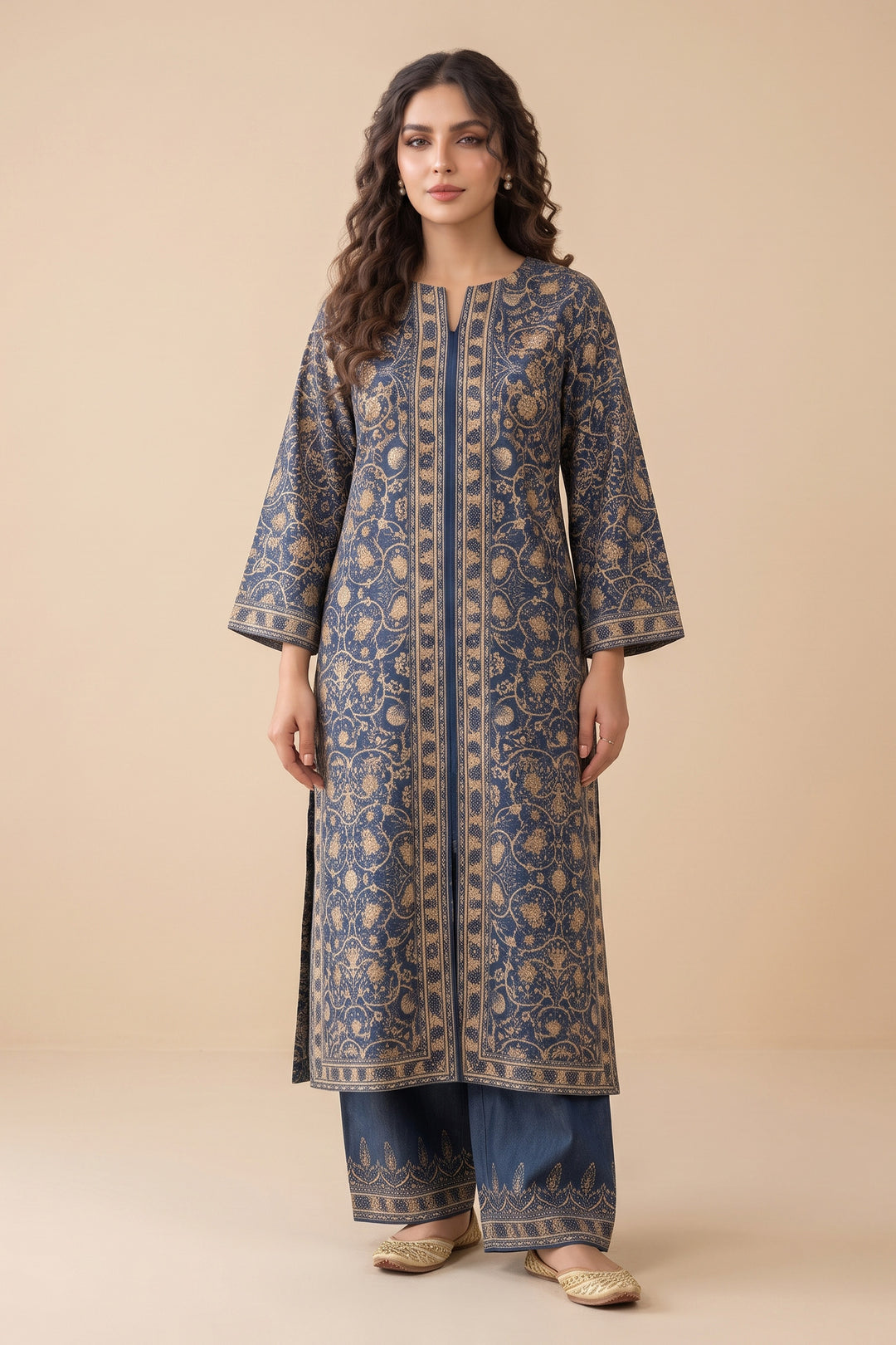 Blue 2 Piece Unstitched Printed Cambric Co-Ord Set