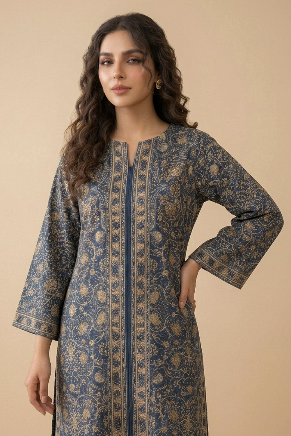 Blue 2 Piece Unstitched Printed Cambric Co-Ord Set