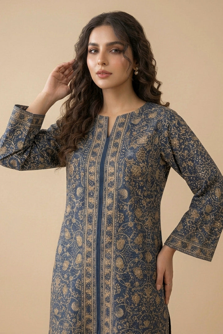 Blue 2 Piece Unstitched Printed Cambric Co-Ord Set
