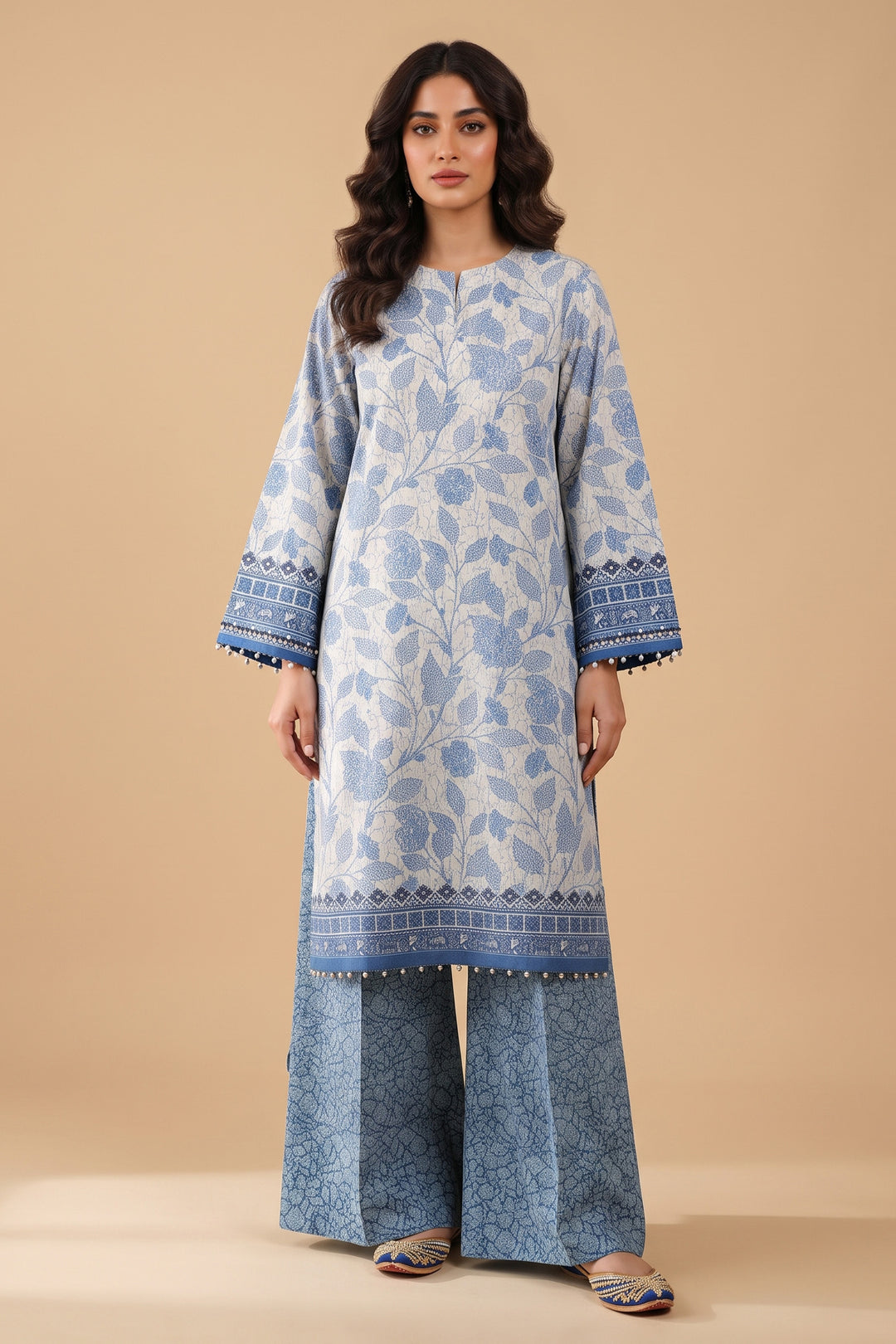 Blue Gray 2 Piece Unstitched Printed Cambric Co-Ord Set