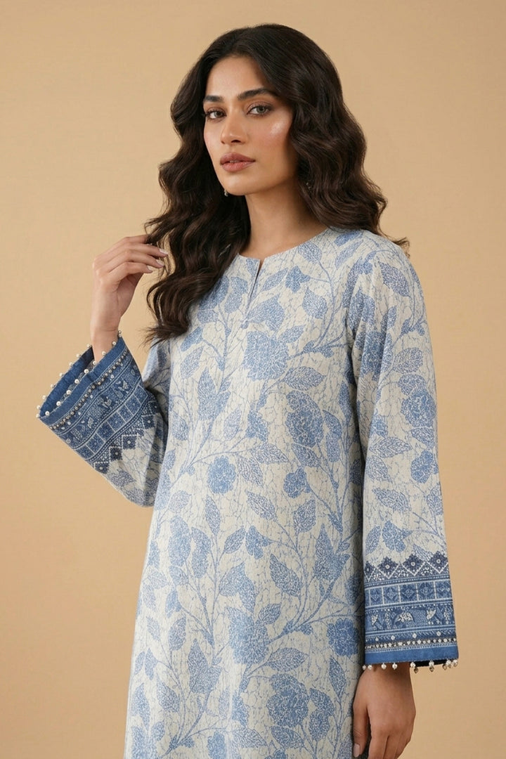 Blue Gray 2 Piece Unstitched Printed Cambric Co-Ord Set