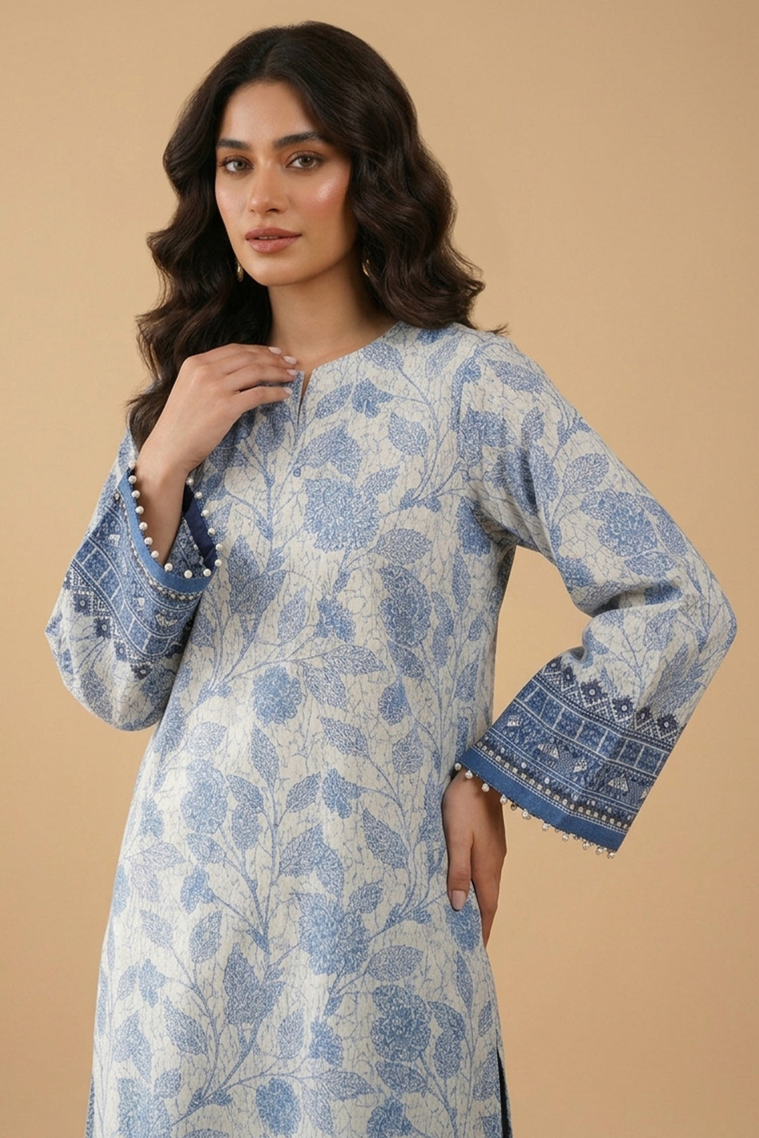 Blue Gray 2 Piece Unstitched Printed Cambric Co-Ord Set