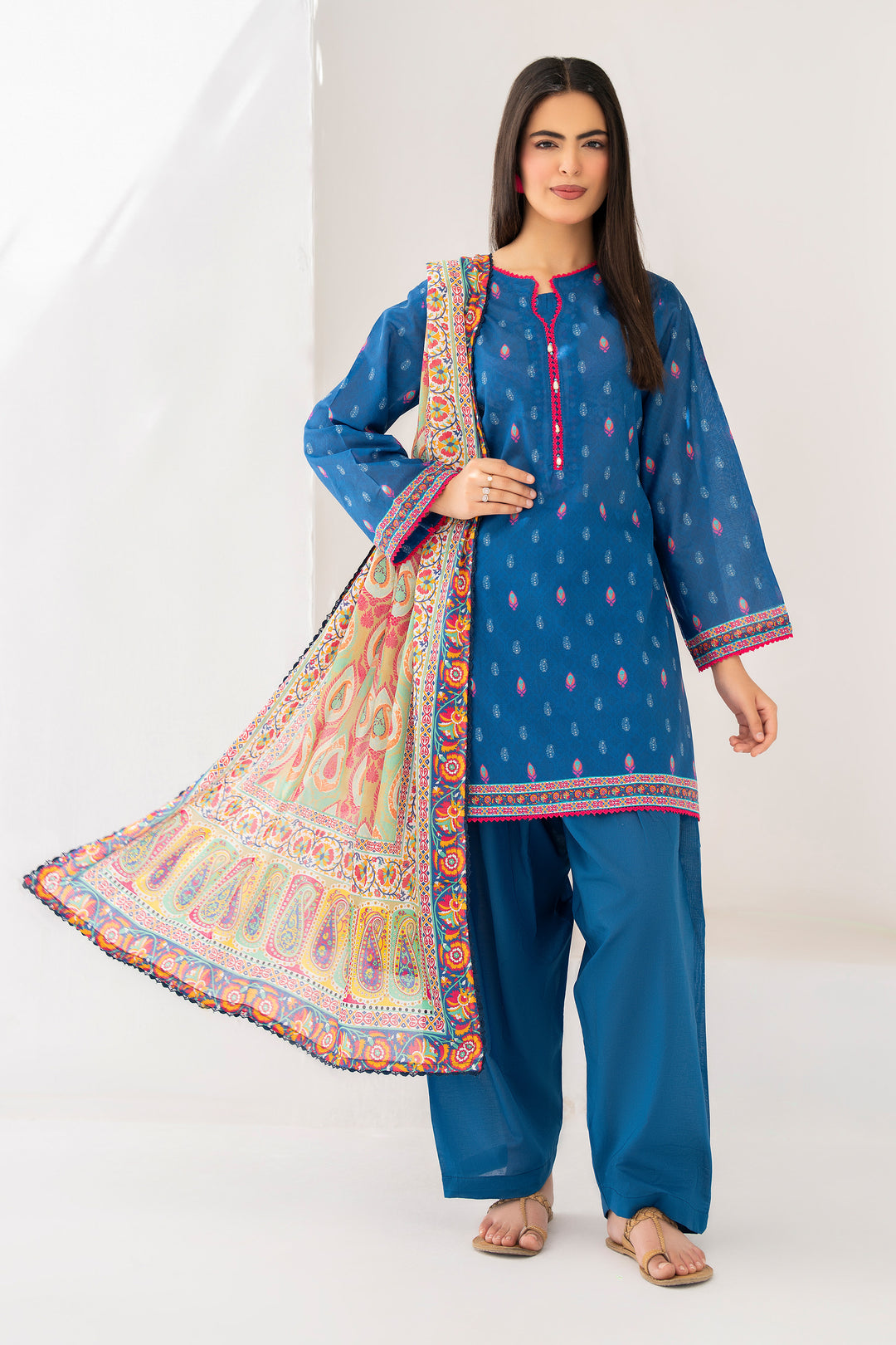 Blue 3 Piece Unstitched Premium Lawn - SU25V5-S5 - JACQUARD CLOTHING