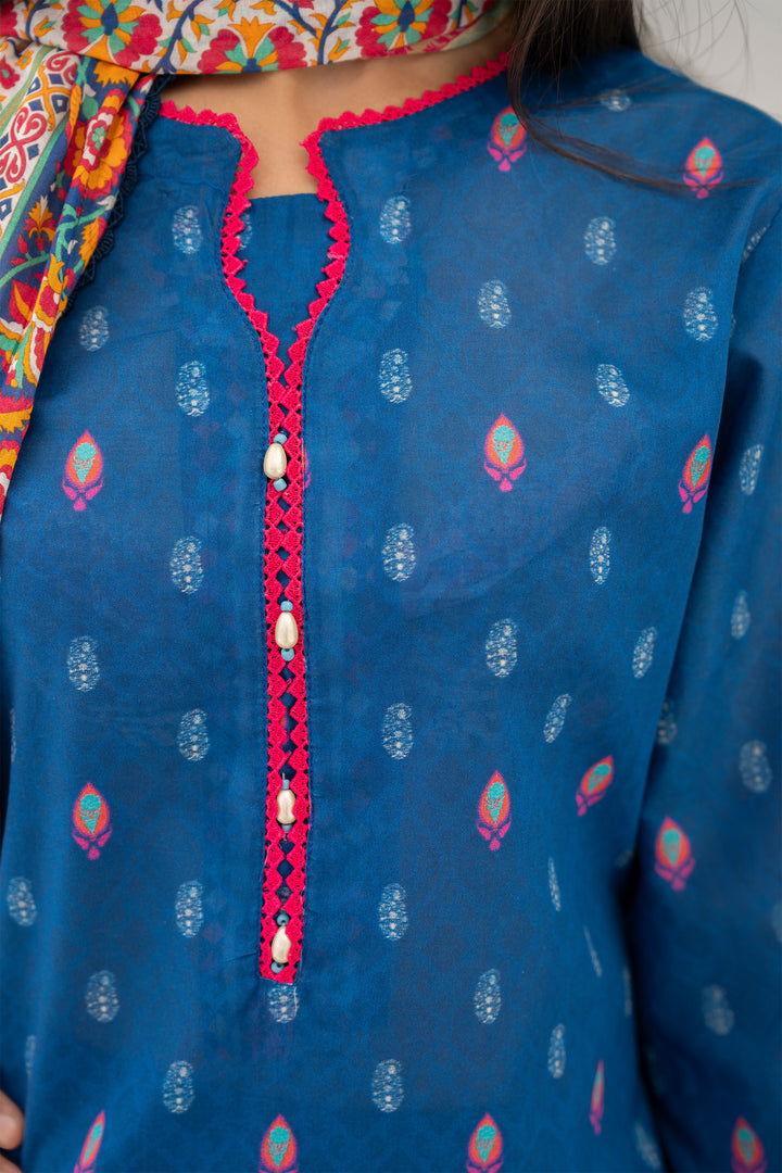 Blue 3 Piece Unstitched Premium Lawn - SU25V5-S5 - JACQUARD CLOTHING
