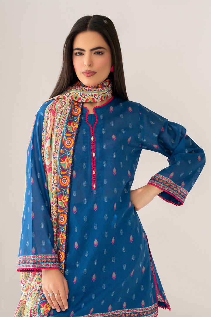 Blue 3 Piece Unstitched Premium Lawn - SU25V5-S5 - JACQUARD CLOTHING
