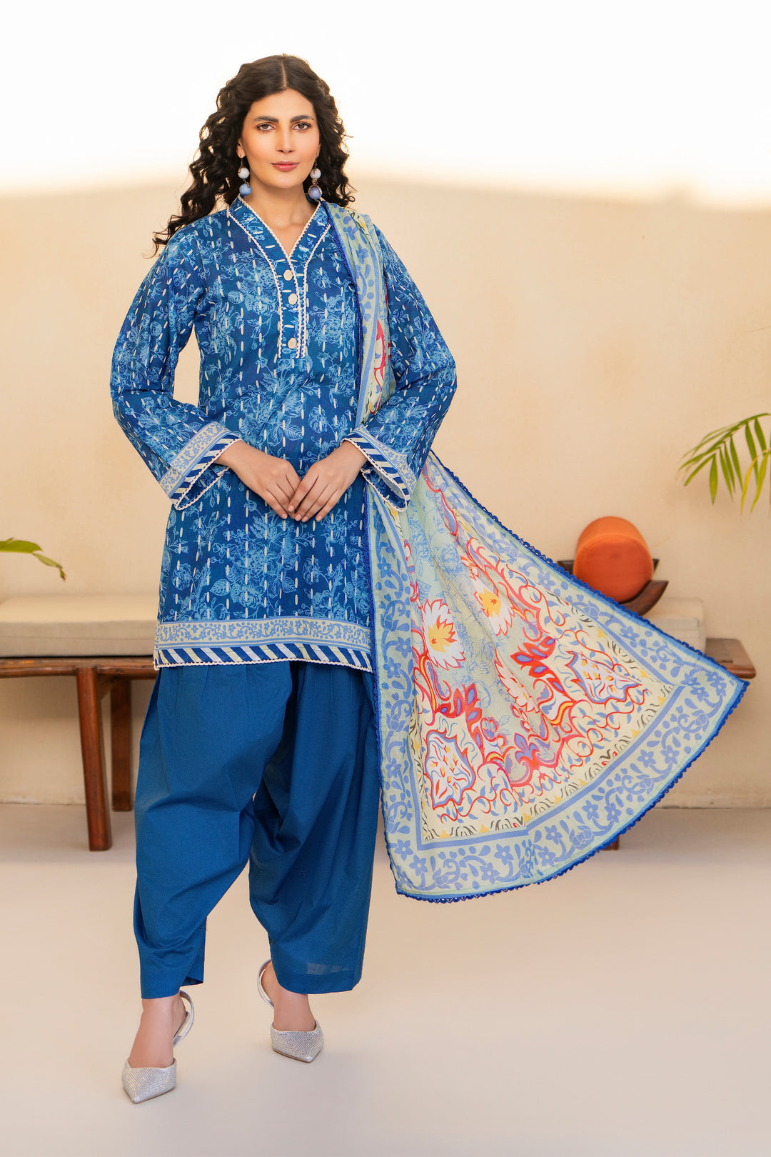 Blue 3 Piece Unstitched Premium Lawn - SU25V5-S8 - JACQUARD CLOTHING