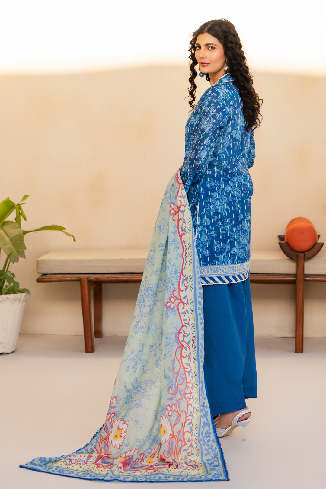 Blue 3 Piece Unstitched Premium Lawn - SU25V5-S8 - JACQUARD CLOTHING