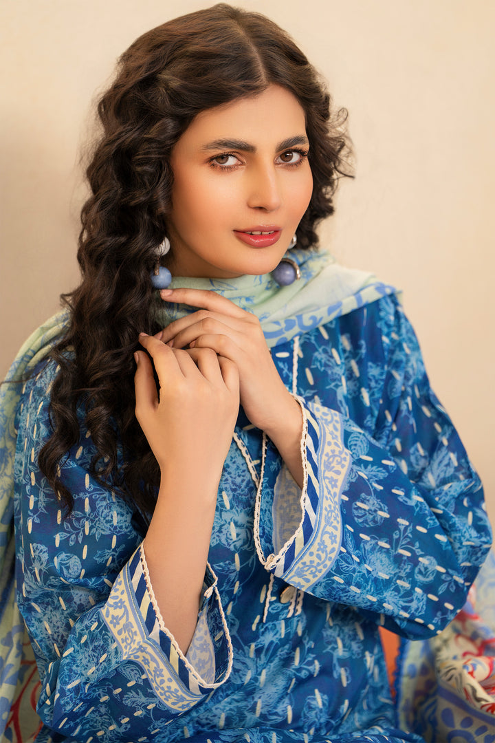 Blue 3 Piece Unstitched Premium Lawn - SU25V5-S8 - JACQUARD CLOTHING