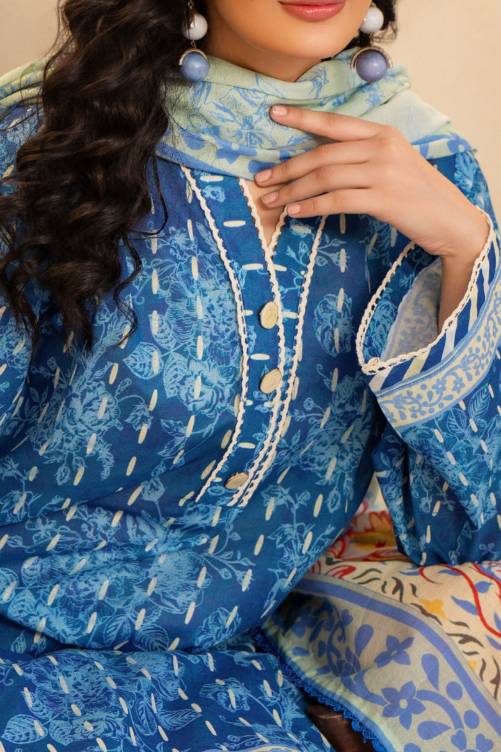 Blue 3 Piece Unstitched Premium Lawn - SU25V5-S8 - JACQUARD CLOTHING