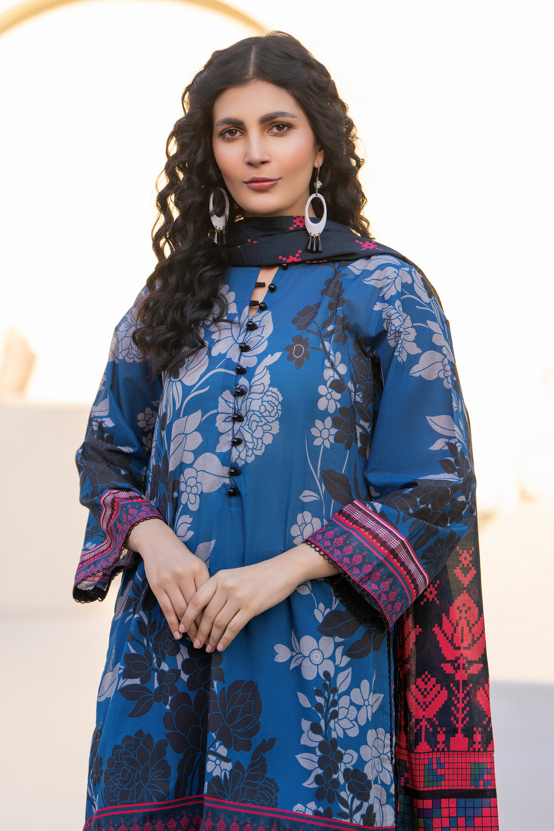Blue 3 Piece Unstitched Premium Lawn - SU25V9-S5 - JACQUARD CLOTHING