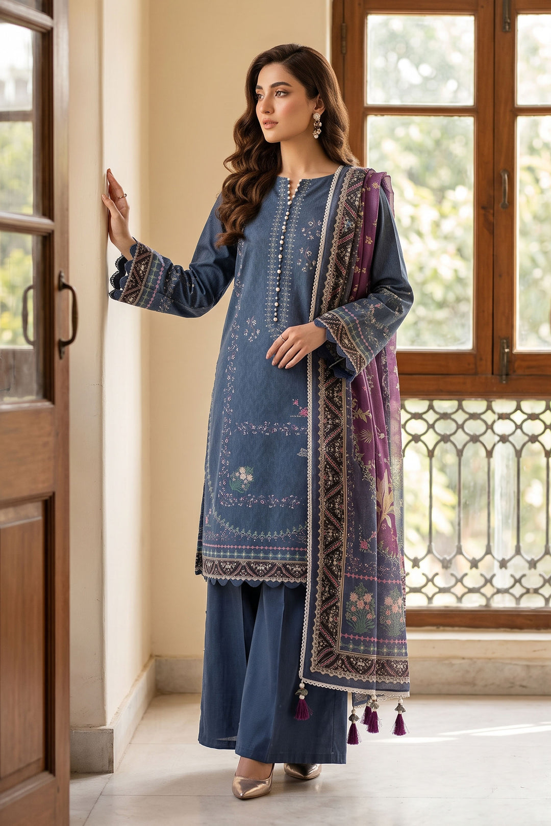 Blue 3 Piece Unstitched Premium Printed Lawn Suit By Jacquard Clothing Summer Collection 2026