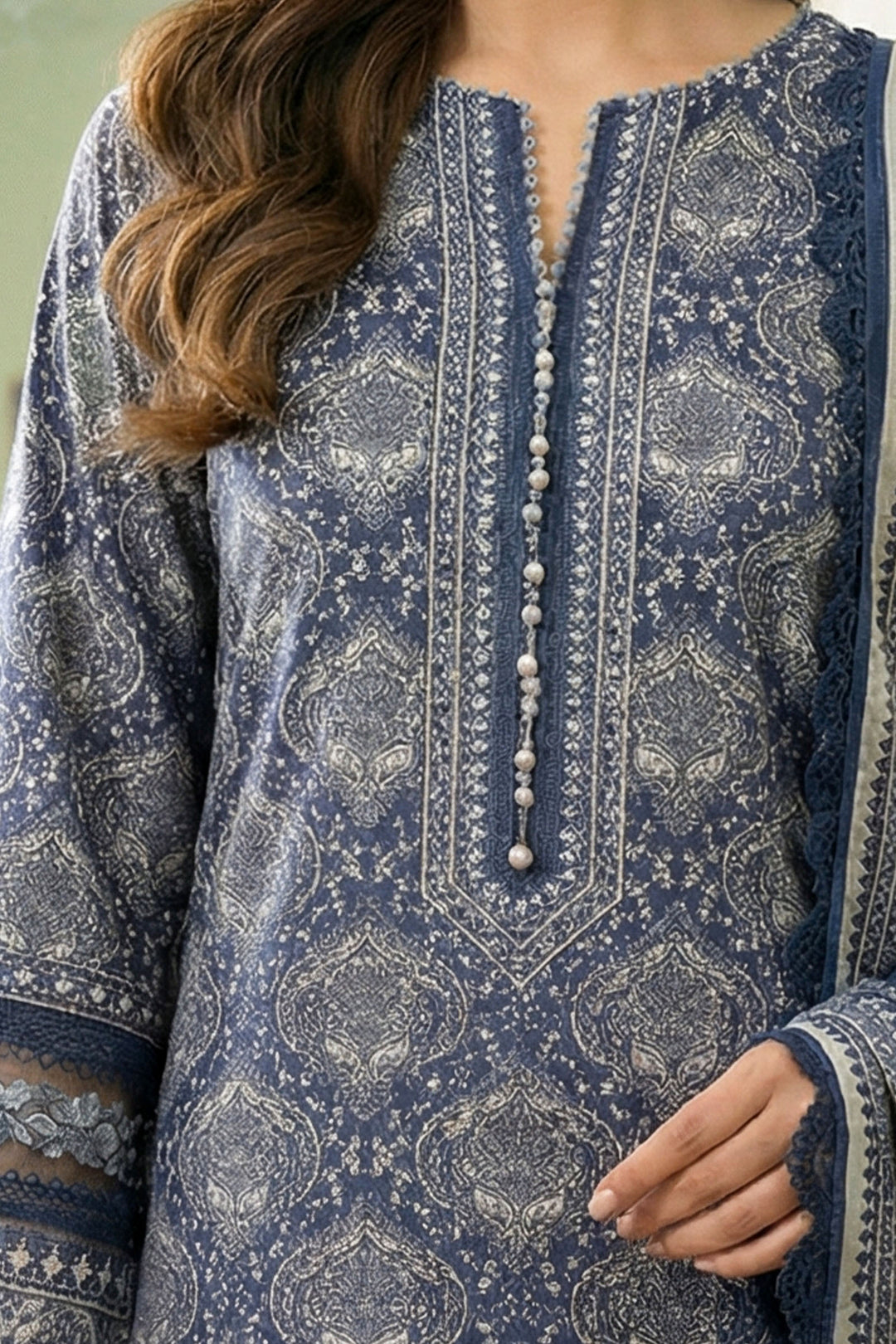Blue 3 Piece Unstitched Premium Printed Lawn