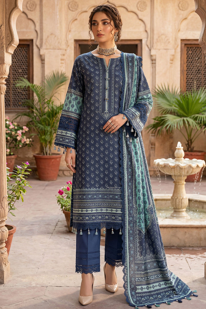 Blue 3 Piece Unstitched Premium Printed Lawn Suit By Jacquard Clothing Safa Iman Summer Collection