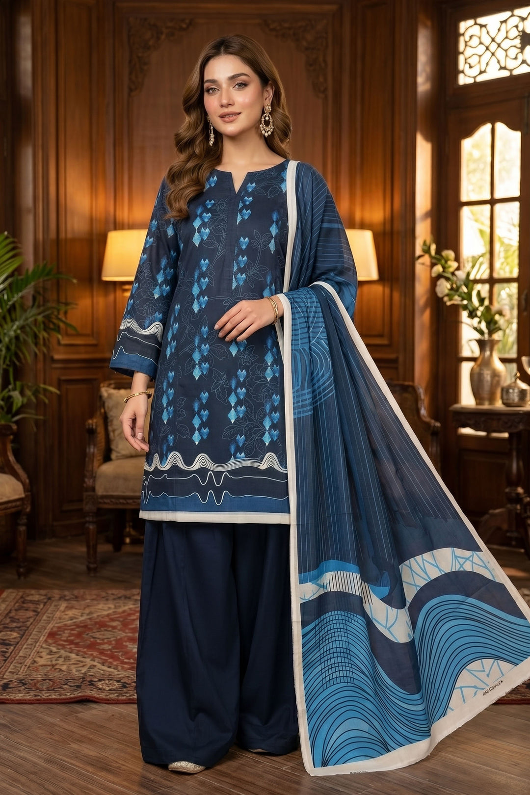 Blue 3 Piece Unstitched Premium Printed Lawn Suit By Jacquard Clothing Summer Collection 2026