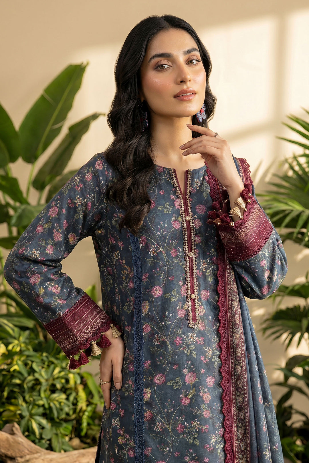 Blue 3 Piece Unstitched Premium Printed Lawn Suit By Jacquard Clothing Summer 2026 Hania Manahil Collection